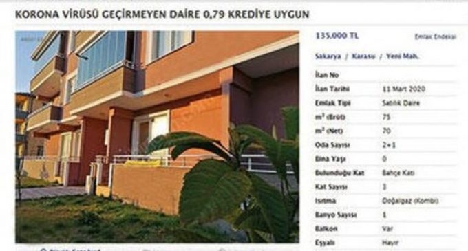 Gayrimenkul fırsatçılığında son nokta! 'Koronavirüs geçirmeyen daire'