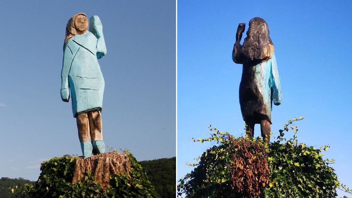 First Lady'nin heykeli ateşe verildi