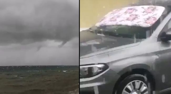 İzmir'de beklenen yağış başladı : Kıyıları hortum ve dolu vurdu!