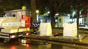 Buca’da çöp konteynerlerine hijyen operasyonu 