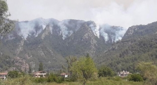 Marmaris'teki orman yangını şiddetlendi: Karayolu trafiğe kapatıldı