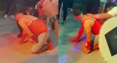 Damada kadın iç çamaşırı giydirip tasma taktılar