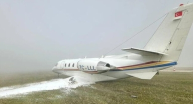 Diyarbakır'da özel jet iniş esnasında pistten çıktı