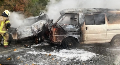 Kaza yapan araçlar yangına sebep oldu: 2 kişi yaralandı!