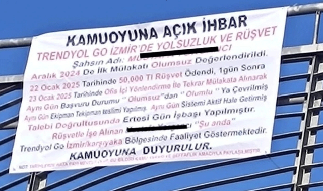 İzmir'de şaşırtan pankart: Trendyol Go'da rüşvet iddiası!