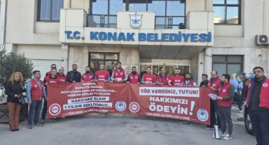 Konak Belediyesi önünde işçi eylemi: Alın teri üzerinden tasarruf yapılmaz!
